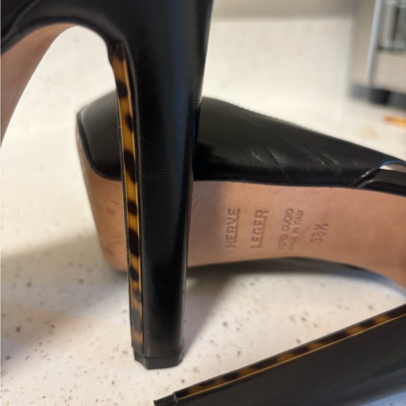 Herve Leger Peep Toe Leather Stiletto Black Tortoise Shell /leopard 7.5 EUC - Picture 8 of 11